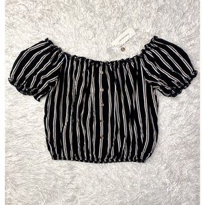 Francesca’s | Andell Black/White Stripe Off The Shoulder Crop Blouse